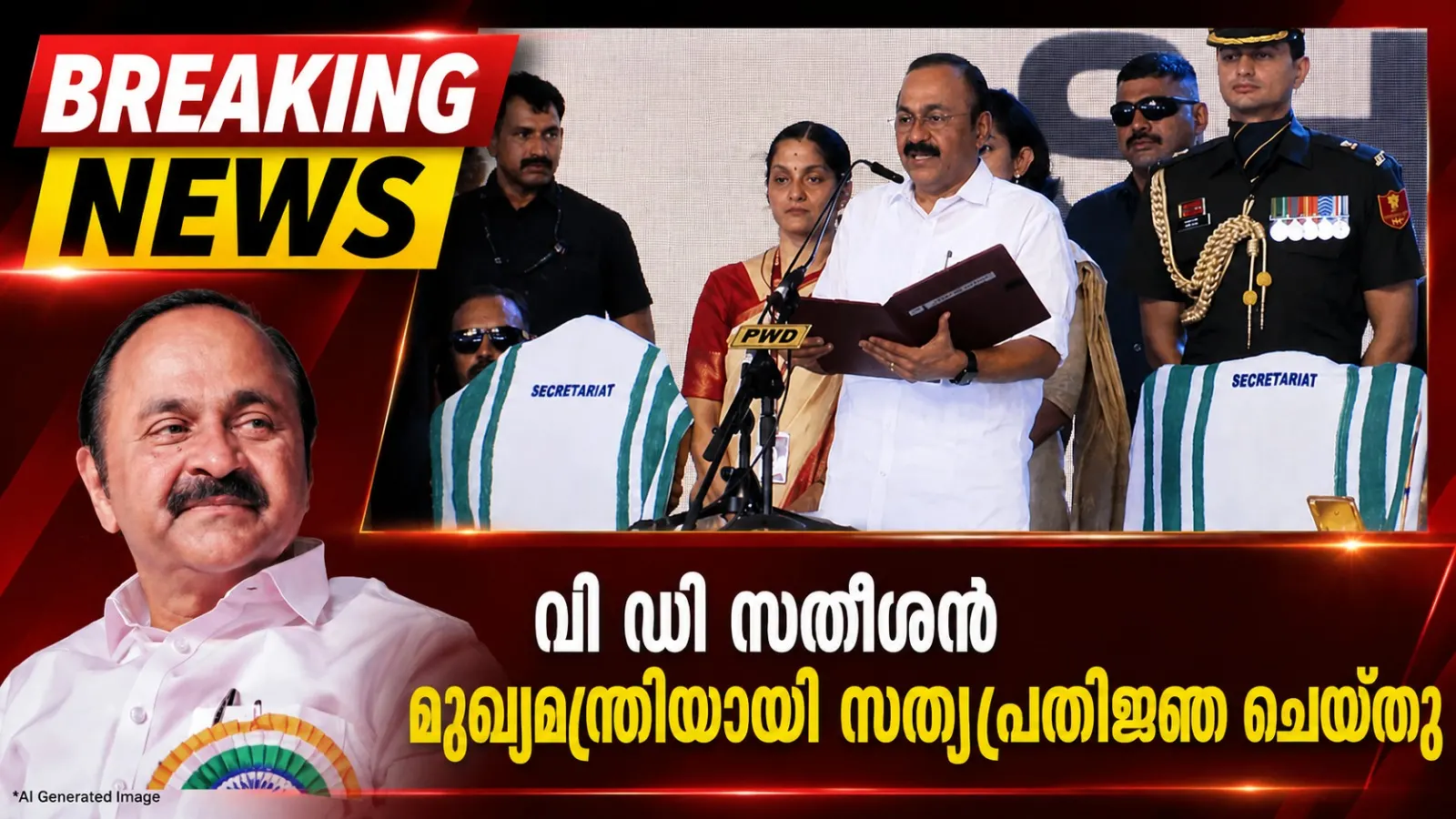വി ഡി സതീശന് മുഖ്യമന്ത്രിയായി സത്യപ്രതിജ്ഞ ചെയ്തു